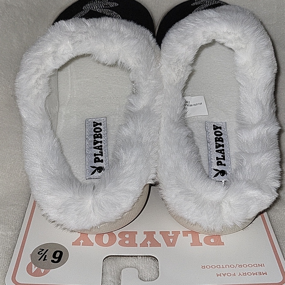 Playboy Black and White Slippers - Picture 4 of 8